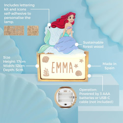 WONDEE Disney Lampe Ariel La Petite Sirène Personnalisable avec Lettres et Dessins, Veilleuse La Petite Sirène Bébé et Enfant Pe