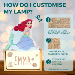 WONDEE Disney Lampe Ariel La Petite Sirène Personnalisable avec Lettres et Dessins, Veilleuse La Petite Sirène Bébé et Enfant Pe