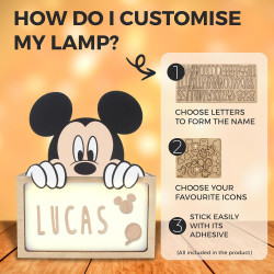 WONDEE Disney Lampe Mickey Mouse Personnalisable avec Nom et Dessins, Veilleuse Mickey Bébé et Enfant Personnalisée - Deco Chamb