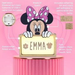 WONDEE Disney Lampe Minnie Mouse Personnalisable avec Nom et Dessins, Veilleuse Minnie Bébé et Enfant Personnalisée - Deco Chamb