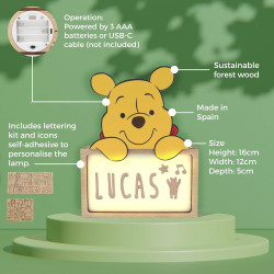 WONDEE Disney Veilleuse Bebe et Enfant Personnalisée Winnie l'Ourson, Créez votre design à la maison avec lettres et dessins - L