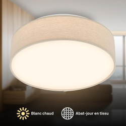 Briloner - plafonnier led avec abat-jour en tissu, 16 w 2800 lm, lumière blanc chaud, lustre salon, chambre, luminaire cuisine, 