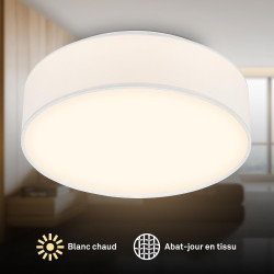 BRILONER - Plafonnier LED avec abat-jour en tissu, 16 W 2800 lm, lumière blanc chaud, lustre salon, chambre, luminaire cuisine, 