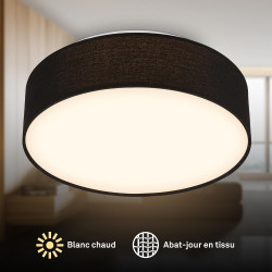 BRILONER - Plafonnier LED avec abat-jour en tissu, 16 W 2800 lm, lumière blanc chaud, lustre salon, chambre, luminaire cuisine, 