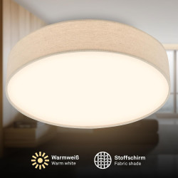 Briloner - plafonnier led avec abat-jour en tissu, 24 w 2600 lm, lumière blanc chaud, lustre salon, chambre, luminaire cuisine, 