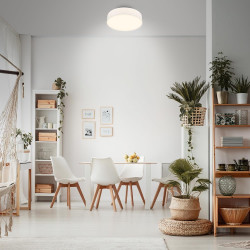 BRILONER - Plafonnier LED avec abat-jour en tissu, 24 W 2600 lm, lumière blanc chaud, lustre salon, chambre, luminaire cuisine, 