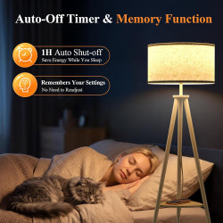 Lampadaire Trépied LED sur Pied Salon avec Étagères de Rangement - 12W Lampe sur Pied Bois avec Télécommande & Ampoule, Lampe Li