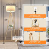 Lampadaire Trépied LED sur Pied Salon avec Étagères de Rangement - 12W Lampe sur Pied Bois avec Télécommande & Ampoule, Lampe Li