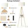 Lampadaire Trépied LED sur Pied Salon avec Étagères de Rangement - 12W Lampe sur Pied Bois avec Télécommande & Ampoule, Lampe Li