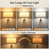 Lampadaire Trépied LED sur Pied Salon avec Étagères de Rangement - 12W Lampe sur Pied Bois avec Télécommande & Ampoule, Lampe Li