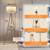 Lampadaire Trépied LED sur Pied Salon avec Étagères de Rangement - 12W Lampe sur Pied Bois avec Télécommande & Ampoule, Lampe Li