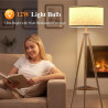 Lampadaire Trépied LED sur Pied Salon avec Étagères de Rangement - 12W Lampe sur Pied Bois avec Télécommande & Ampoule, Lampe Li