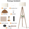 Lampadaire Trépied LED sur Pied Salon avec Étagères de Rangement - 12W Lampe sur Pied Bois avec Télécommande & Ampoule, Lampe Li