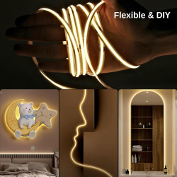 Bande LED COB de 20 m - Blanc chaud - 3000 K - 24 V - Intensité variable - Flexible - Avec bloc d'alimentation et télécommande R