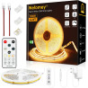 Bande LED COB - 10 m - Blanc chaud - 3000 K - Intensité variable - 24 V - Flexible - Avec bloc d'alimentation et télécommande RF
