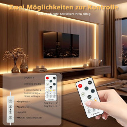Bande LED COB - 10 m - Blanc chaud - 3000 K - Intensité variable - 24 V - Flexible - Avec bloc d'alimentation et télécommande RF