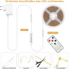 Bande LED COB - 10 m - Blanc chaud - 3000 K - Intensité variable - 24 V - Flexible - Avec bloc d'alimentation et télécommande RF