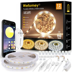 Wefomey Ruban LED 20M Blanc Chaud Dimmable 2700K-6500K LED Blanc Chaud avec Alimentation et Télécommande, Ruban Flexible Strip B