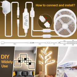Wefomey Ruban LED 20M Blanc Chaud Dimmable 2700K-6500K LED Blanc Chaud avec Alimentation et Télécommande, Ruban Flexible Strip B
