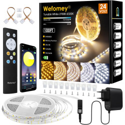 Bande LED de 30 m - Intensité variable - Contrôle par application - Blanc chaud à blanc froid - 24 V - Avec bloc d'alimentation 
