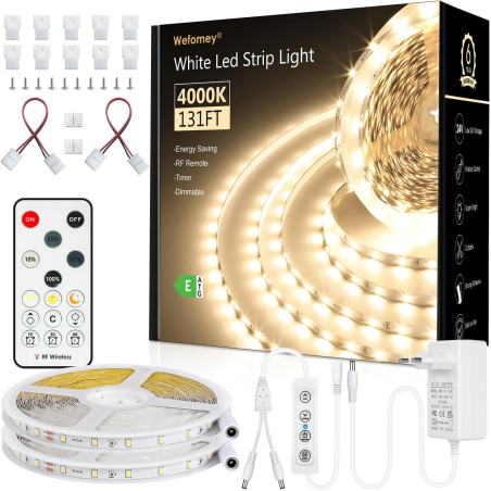 Wefomey Bande LED 40 m, 4000 K, 24 V, flexible, flexible, à intensité variable, pour cuisine, fête, chambre à coucher