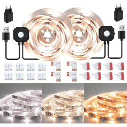 Ruban LED Blanc Chaud avec Detecteur de Mouvement, 6M Dimmable 2700-6500K Bande LED Autocollant Super Lumineuse, Fonction de Min