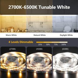 Ruban LED Blanc Chaud avec Detecteur de Mouvement, 6M Dimmable 2700-6500K Bande LED Autocollant Super Lumineuse, Fonction de Min