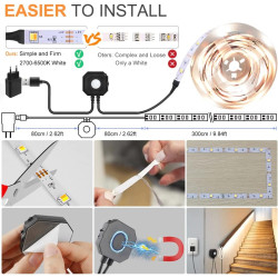 Ruban LED Blanc Chaud avec Detecteur de Mouvement, 6M Dimmable 2700-6500K Bande LED Autocollant Super Lumineuse, Fonction de Min