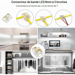 Bande LED COB 10 m, blanc froid 6500 K, 24 V à intensité variable, flexible, avec bloc d'alimentation et télécommande, 8 mm de l