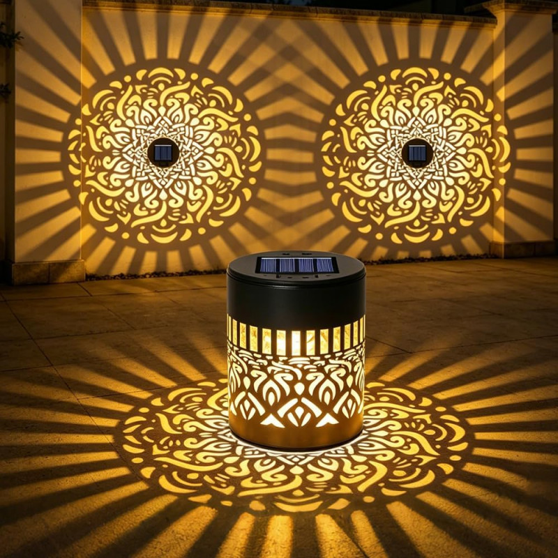 Lot de 2 lampes solaires SGZIOO pour clôture, extérieur, lanternes solaires mandala, étanches, marche / arrêt automatique, pour 