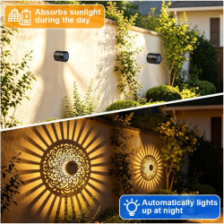 Lot de 2 lampes solaires SGZIOO pour clôture, extérieur, lanternes solaires mandala, étanches, marche / arrêt automatique, pour 
