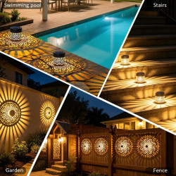 Lot de 2 lampes solaires SGZIOO pour clôture, extérieur, lanternes solaires mandala, étanches, marche / arrêt automatique, pour 