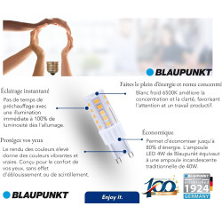 Blaupunkt Ampoule LED G9 4W 500lm 6500K Lumière du Jour, Lot de 6 | Lot économique, Lumière du jour 6500K, Facile à installer, L
