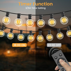 Guirlande lumineuse solaire d'extérieur G40 7 m USB ou solaire à double charge 24 V avec télécommande, minuteur à intensité vari