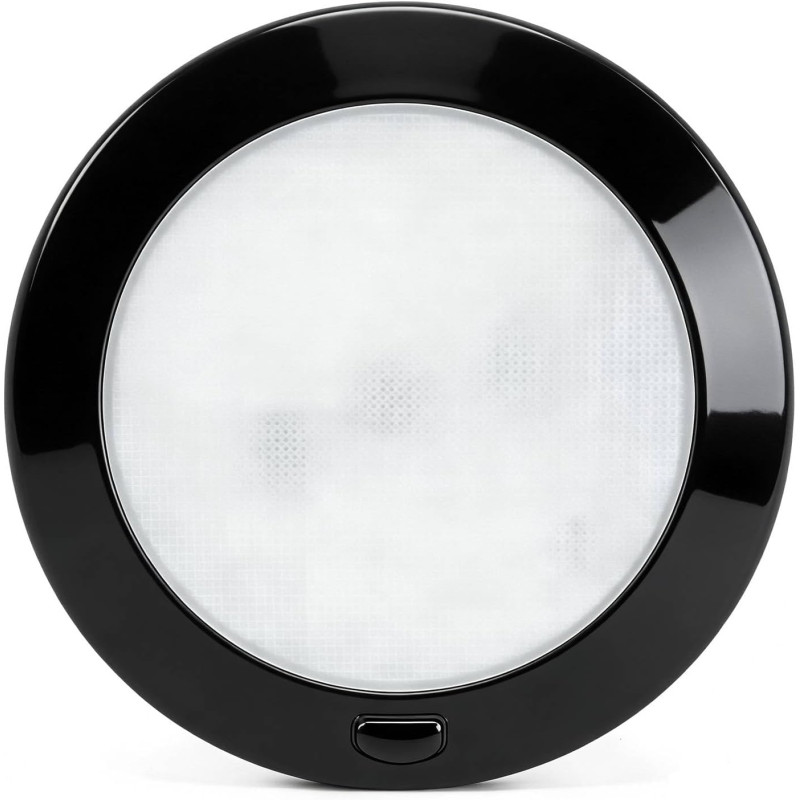 Dream Lighting Plafonnier rond 12 V pour caravane, 12,7 cm, 12,7 cm, 5 W, intensité variable, blanc chaud 3000 K, boîtier noir, 