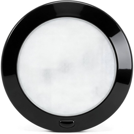 Dream Lighting Plafonnier rond 12 V pour caravane, 12,7 cm, 12,7 cm, 5 W, intensité variable, blanc chaud 3000 K, boîtier noir, 