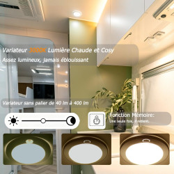 Dream Lighting Plafonnier rond 12 V pour caravane, 12,7 cm, 12,7 cm, 5 W, intensité variable, blanc chaud 3000 K, boîtier noir, 