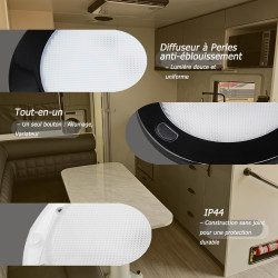 Dream Lighting Plafonnier rond 12 V pour caravane, 12,7 cm, 12,7 cm, 5 W, intensité variable, blanc chaud 3000 K, boîtier noir, 