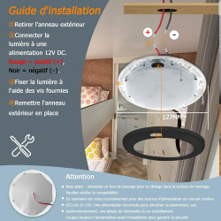 Dream Lighting Plafonnier rond 12 V pour caravane, 12,7 cm, 12,7 cm, 5 W, intensité variable, blanc chaud 3000 K, boîtier noir, 
