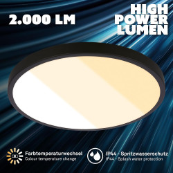 BRILONER - Plafonnier LED, 18W 2000lm, 2700K 3000K 4000K, IP44 Protection éclaboussures, plafonnier lumineux, lampe salle de bai