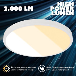 BRILONER - Plafonnier LED, 18W 2000lm, 2700K 3000K 4000K, IP44 Protection éclaboussures, plafonnier lumineux, lampe salle de bai