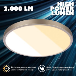 BRILONER - Plafonnier LED, 18W 2000lm, 2700K 3000K 4000K, IP44 Protection éclaboussures, plafonnier lumineux, lampe salle de bai