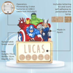 WONDEE Lampe Marvel Les Vengeurs Personnalisable avec Lettres et Dessins, Veilleuse Enfant et Bebe Personnalisée Iron Man, Hulk,