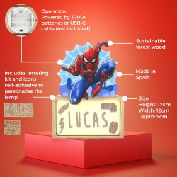 WONDEE Lampe Spider-Man Personnalisable avec Lettres et Dessins, Veilleuse Enfant et Bebe Personnalisée Marvel Spiderman - Decor