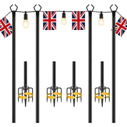 Lot de 4 poteaux lumineux de 3 m avec crochet en métal pour éclairage extérieur, fête, terrasse, jardin, jardin, jardin, mariage