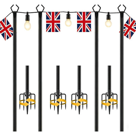 Lot de 4 poteaux lumineux de 3 m avec crochet en métal pour éclairage extérieur, fête, terrasse, jardin, jardin, jardin, mariage