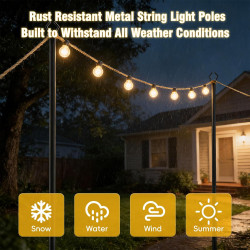 Lot de 4 poteaux lumineux de 3 m avec crochet en métal pour éclairage extérieur, fête, terrasse, jardin, jardin, jardin, mariage