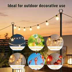 Lot de 4 poteaux lumineux de 3 m avec crochet en métal pour éclairage extérieur, fête, terrasse, jardin, jardin, jardin, mariage