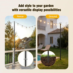 Lot de 4 poteaux lumineux de 3 m avec crochet en métal pour éclairage extérieur, fête, terrasse, jardin, jardin, jardin, mariage