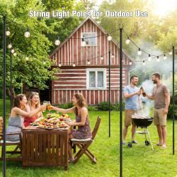 Lot de 4 poteaux lumineux de 3 m avec crochet en métal pour éclairage extérieur, fête, terrasse, jardin, jardin, jardin, mariage